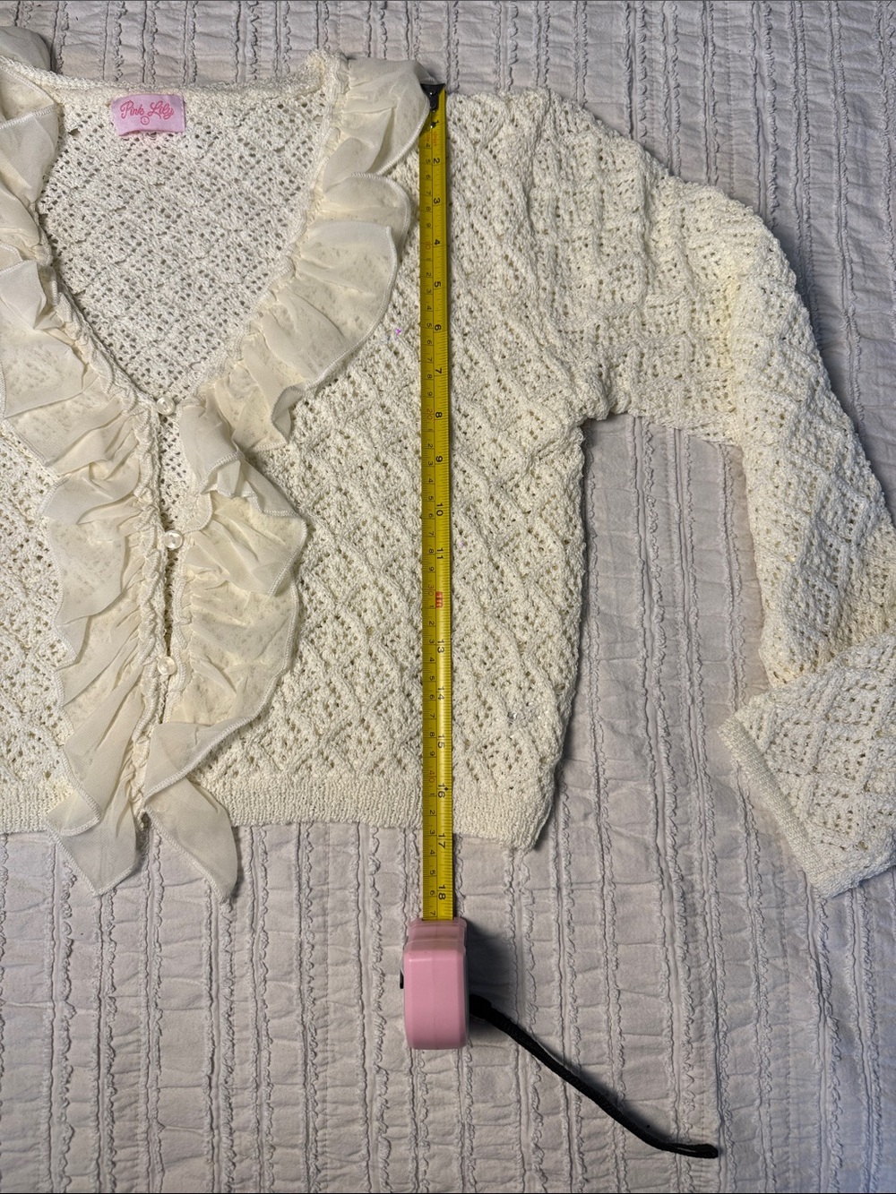 Pink Lily Ruffle-Front Knit Cardigan - L - Picture 7 of 8